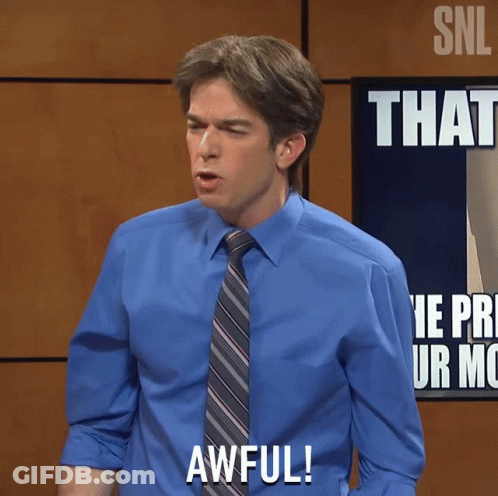 A Man In A Blue Shirt And Tie Says Awful In Front Of A Sign That Says That GIF