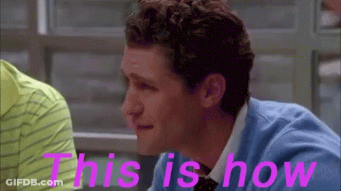 A Man In A Blue Shirt And Tie With The Words This Is How Behind Him GIF