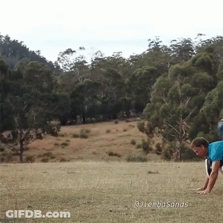 Man In Blue Shirt Doing Push Ups In Field GIF