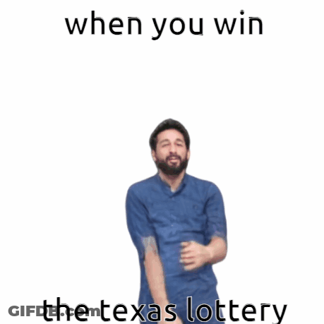 A Man In A Blue Shirt Is Flexing His Muscles With The Words When You Win The Texas Lottery GIF