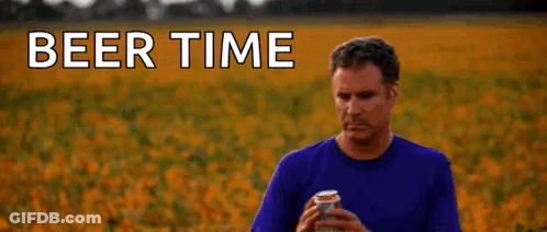 Man In Blue Shirt Holding Can Of Beer GIF