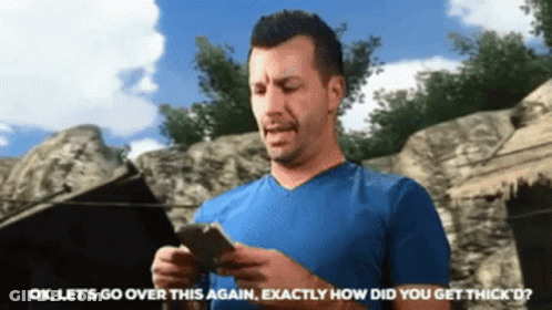 A Man In A Blue Shirt Is Holding A Cell Phone And Says " Ok Let 'S Go Over This Again GIF