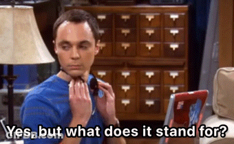 A Man In A Blue Shirt Is Holding A Pair Of Sunglasses And Says " Yes But What Does It Stand For " GIF