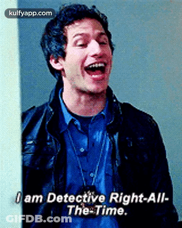 Man In Blue Shirt Laughing And Saying I Am Detective Right-All-The-Time GIF