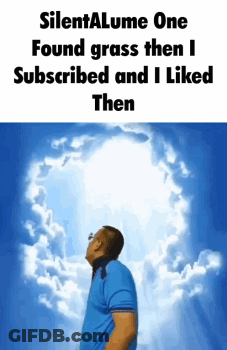 A Man In A Blue Shirt Is Looking Up At A Cloudy Sky GIF