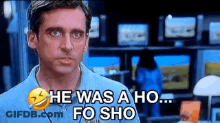 A Man In A Blue Shirt Is Making A Funny Face And Saying `` She Was A Ho ... Fo Sho '' . GIF
