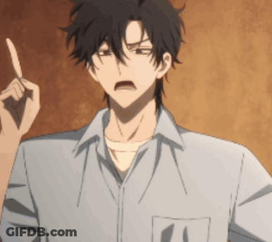 A Man In A Blue Shirt Is Pointing Up GIF