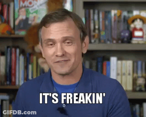 A Man In A Blue Shirt Is Saying It 'S Freakin ' GIF