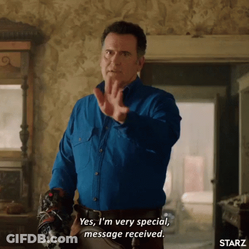 A Man In A Blue Shirt Is Saying " Yes I 'M Very Special Message Received " GIF