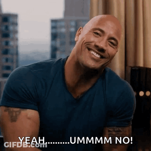 A Man In A Blue Shirt Is Smiling And Says Yeah Ummm No GIF
