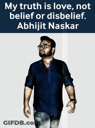 Man In Blue Shirt In Front Of Abhijit Naskar Quote GIF