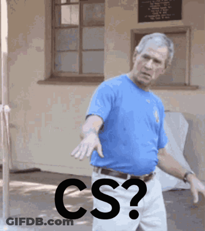 A Man In A Blue Shirt Is Standing In Front Of A Window With The Word Cs Written In Black GIF