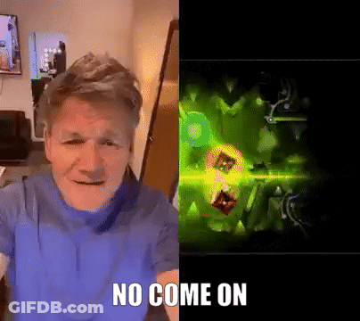 A Man In A Blue Shirt Is Standing Next To A Video Game Screen That Says No Come On . GIF
