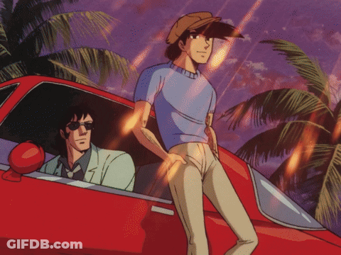 Man In Blue Shirt Next To Red Car GIF
