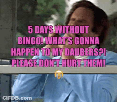 A Man In A Blue Shirt Is Talking On A Cell Phone With The Words 5 Days Without Bingo GIF