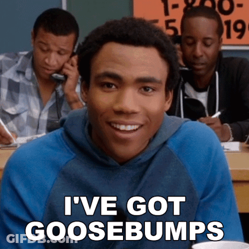 A Man In A Blue Shirt Says " I 'Ve Got Goosebumps " In A Classroom GIF