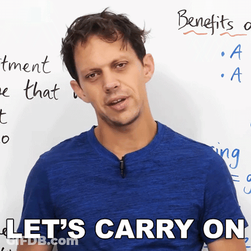 Man In Blue Shirt Saying Let's Carry On GIF