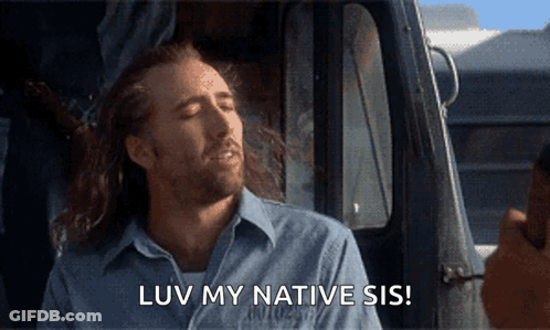 A Man In A Blue Shirt Says " Luv My Native Sis " While Sitting In A Car GIF