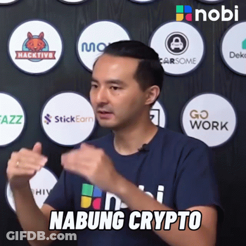 Man In Blue Shirt Saying Nabung Crypto GIF