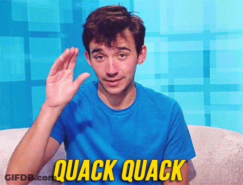A Man In A Blue Shirt Says Quack Quack In Yellow GIF