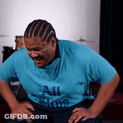 A Man In A Blue Shirt That Says All Sins On It GIF