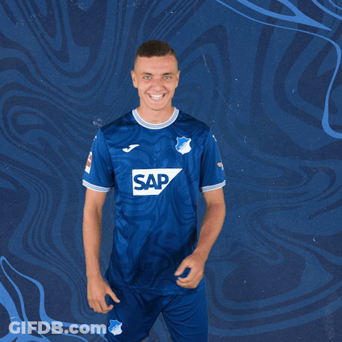 A Man In A Blue Shirt That Says Sap On It GIF