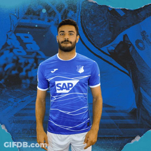 A Man In A Blue Shirt That Says Sap On It GIF