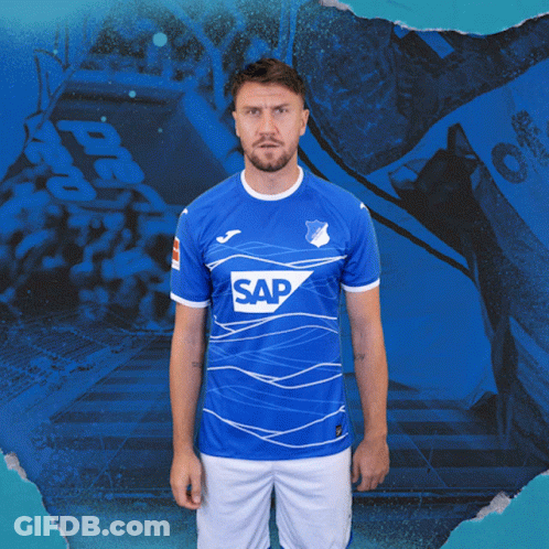 A Man In A Blue Shirt That Says Sap On It GIF