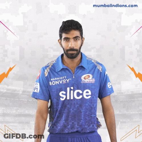 A Man In A Blue Shirt That Says Slice GIF