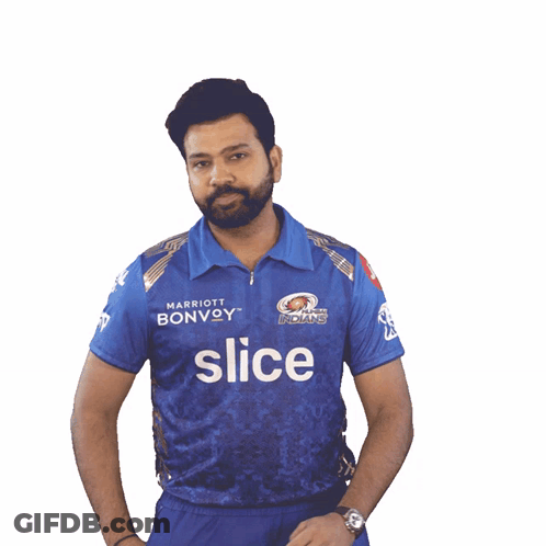 A Man In A Blue Shirt That Says Slice GIF