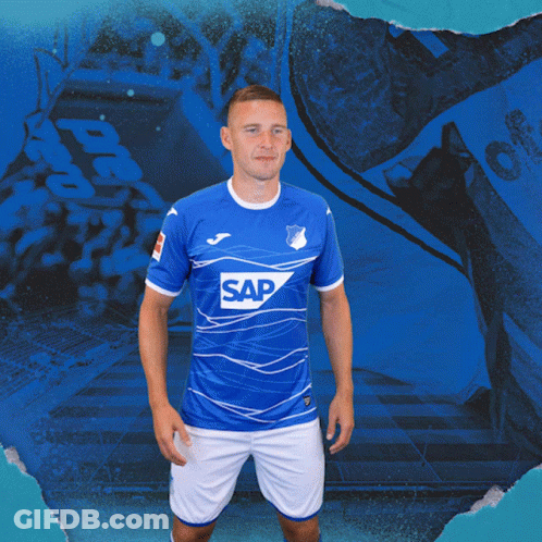 A Man In A Blue Shirt With The Word Sap On The Front GIF