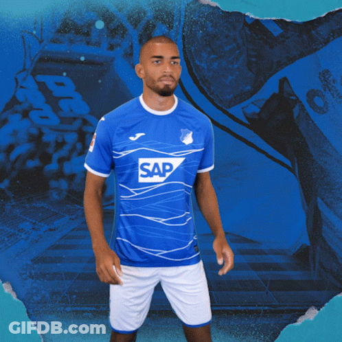 A Man In A Blue Shirt With The Word Sap On The Front GIF