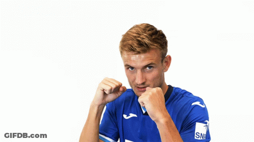A Man In A Blue Shirt With The Word Sap On The Front GIF