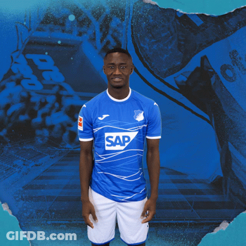 A Man In A Blue Shirt With The Word Sap On The Front GIF