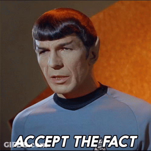 A Man In A Blue Shirt With The Words Accept The Fact Above Him GIF