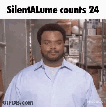 A Man In A Blue Shirt With The Words Silentalume Counts 24 On The Top GIF
