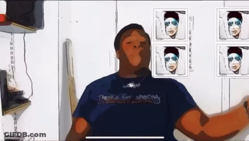 A Man In A Blue Shirt With The Words Thanks For Sharing On It GIF