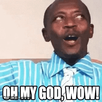 A Man In A Blue Striped Shirt And Tie Is Making A Funny Face And Saying Oh My God Wow . GIF