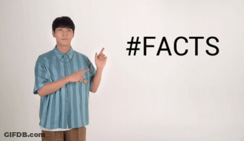 A Man In A Blue Striped Shirt Points To The Word #Facts GIF