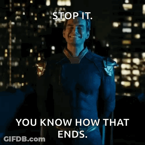 A Man In A Blue Suit Is Smiling And Says Stop It You Know How That Ends GIF
