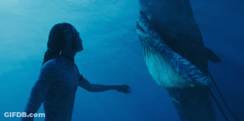 A Man In A Blue Suit Is Touching A Shark In The Ocean GIF
