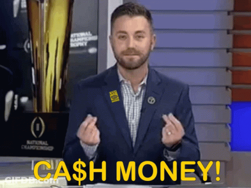 A Man In A Blue Suit Says Cash Money GIF