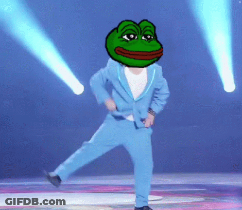 A Man In A Blue Suit With A Frog On His Head GIF