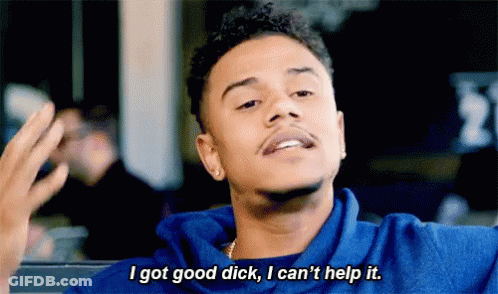 A Man In A Blue Sweatshirt Is Saying `` I Got Good Dick , I Can 'T Help It '' . GIF