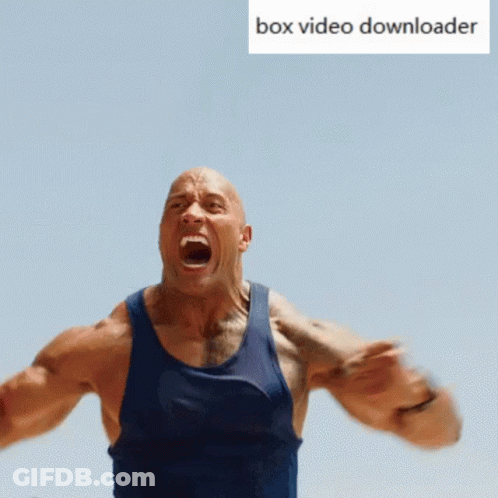 A Man In A Blue Tank Top Is Screaming In Front Of A Box Video Downloader Logo GIF