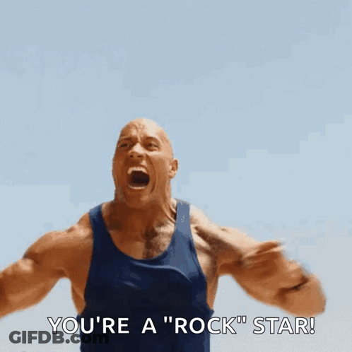A Man In A Blue Tank Top Is Screaming That He Is A Rock Star GIF