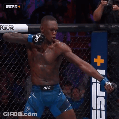 A Man In A Blue Ufc Shorts Is In A Cage GIF