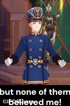 A Man In A Blue Uniform Is Standing In Front Of A Sign That Says None Of Them Believed Me GIF