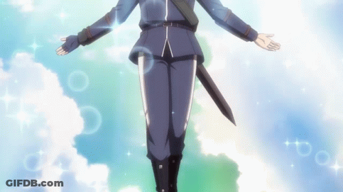 A Man In A Blue Uniform With A Sword In His Hand GIF