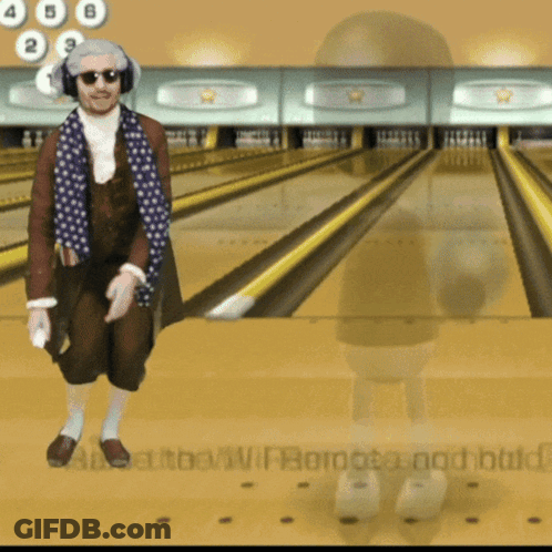 A Man In A Bowling Alley Wearing Headphones And Sunglasses GIF